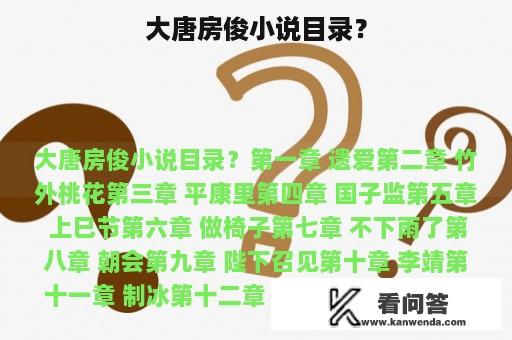 大唐房俊小说目录？