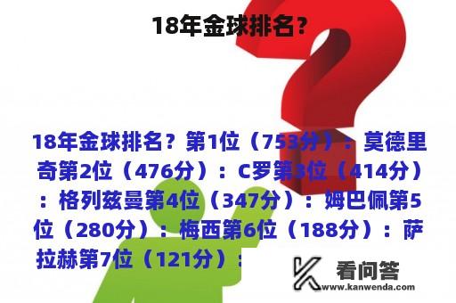 18年金球排名？