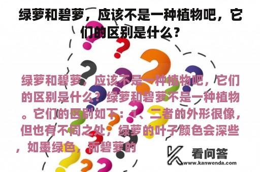 绿萝和碧萝，应该不是一种植物吧，它们的区别是什么？