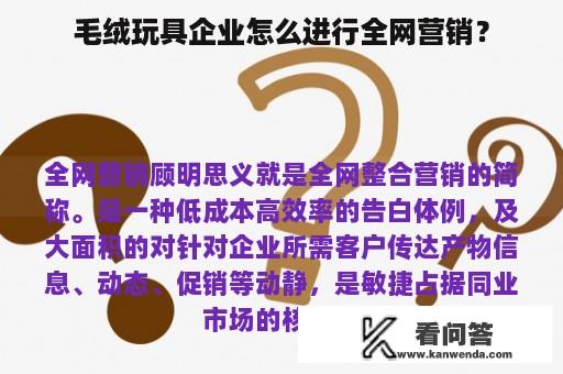 毛绒玩具企业怎么进行全网营销？