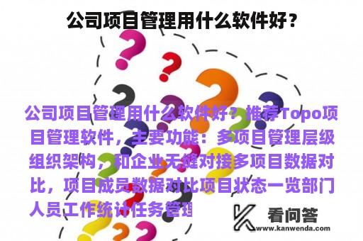 公司项目管理用什么软件好？