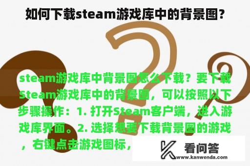 如何下载steam游戏库中的背景图？