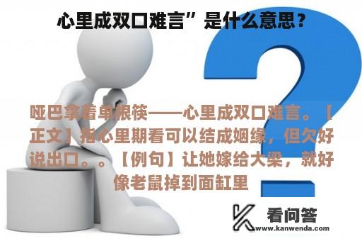 心里成双口难言”是什么意思？