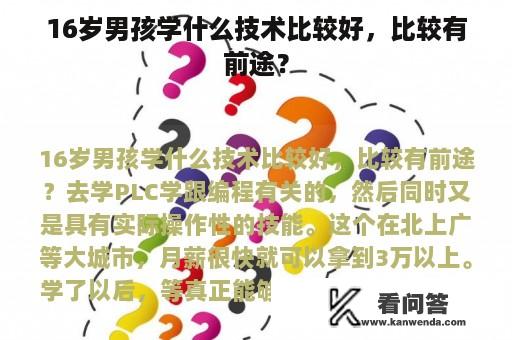 16岁男孩学什么技术比较好，比较有前途？