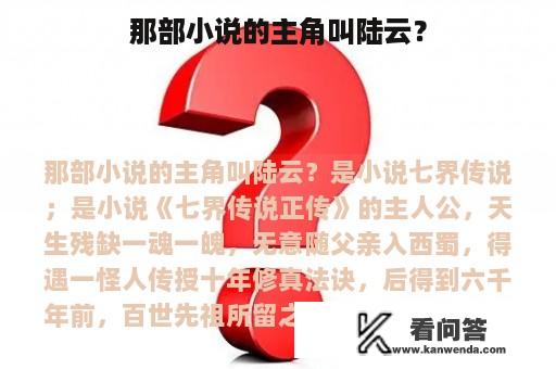 那部小说的主角叫陆云？