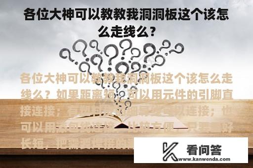 各位大神可以教教我洞洞板这个该怎么走线么？