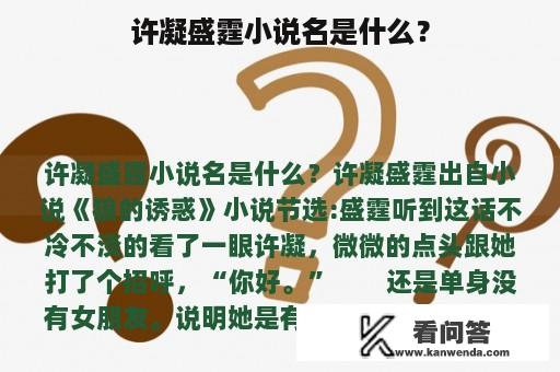 许凝盛霆小说名是什么？