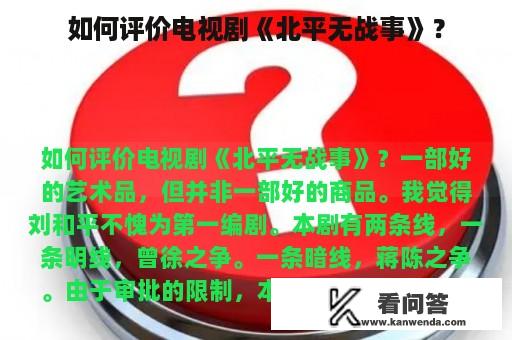 如何评价电视剧《北平无战事》？