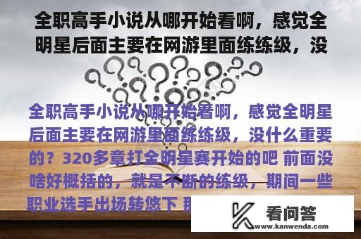 全职高手小说从哪开始看啊，感觉全明星后面主要在网游里面练练级，没什么重要的？