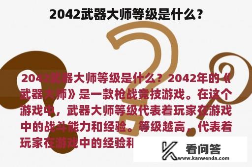 2042武器大师等级是什么？