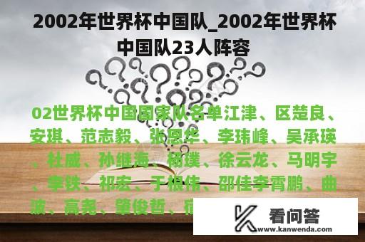  2002年世界杯中国队_2002年世界杯中国队23人阵容