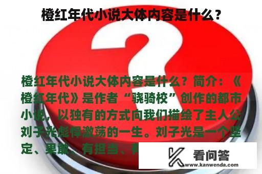 橙红年代小说大体内容是什么？