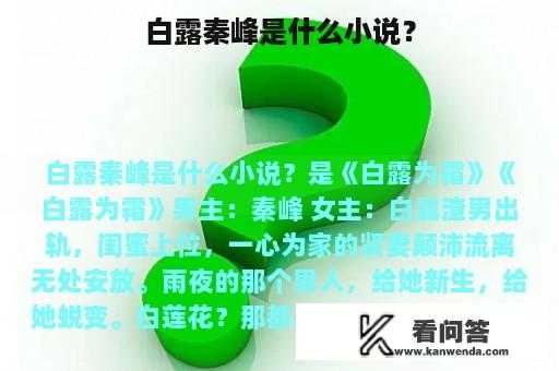 白露秦峰是什么小说？