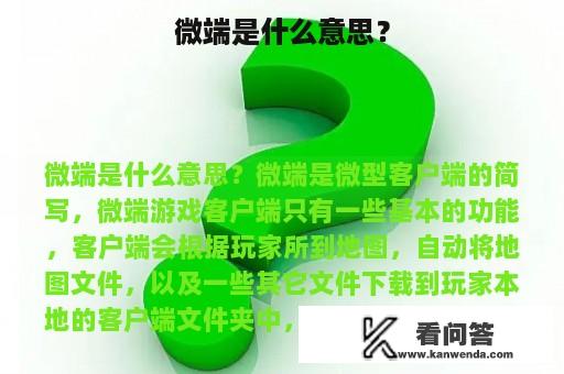 微端是什么意思？