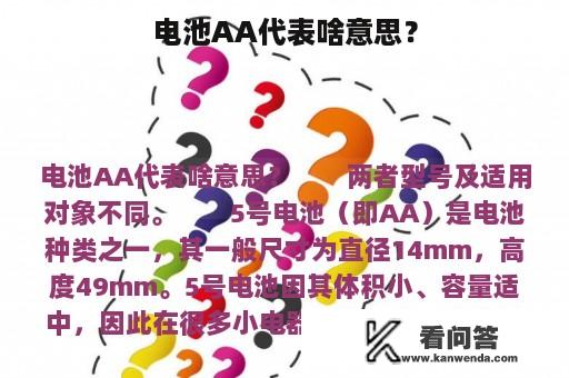 电池AA代表啥意思？