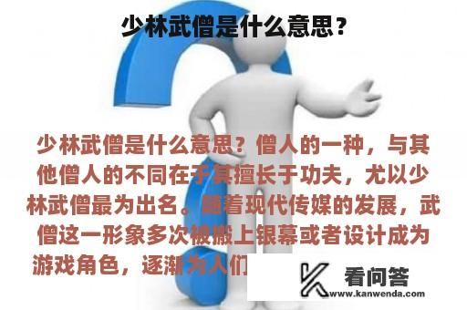 少林武僧是什么意思？