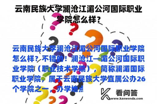 云南民族大学澜沧江湄公河国际职业学院怎么样？