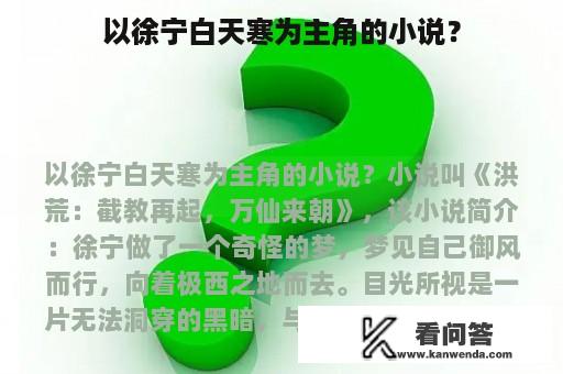 以徐宁白天寒为主角的小说？