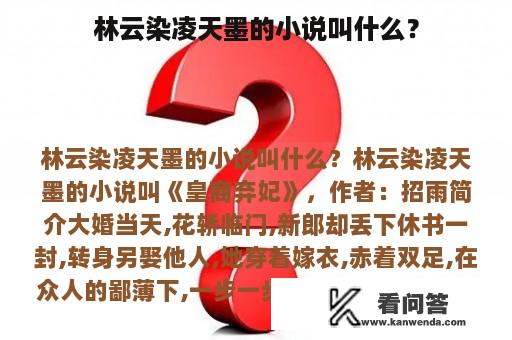 林云染凌天墨的小说叫什么？