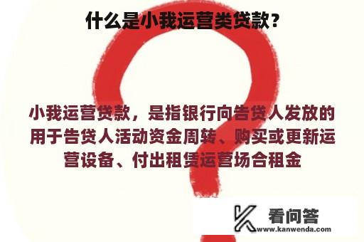 什么是小我运营类贷款？