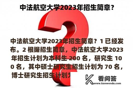 中法航空大学2023年招生简章？