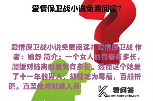 爱情保卫战小说免费阅读？