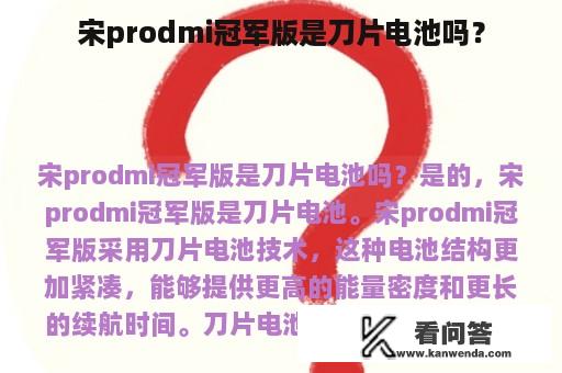 宋prodmi冠军版是刀片电池吗？