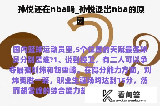  孙悦还在nba吗_孙悦退出nba的原因