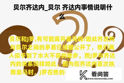  贝尔齐达内_贝尔 齐达内事情说明什么