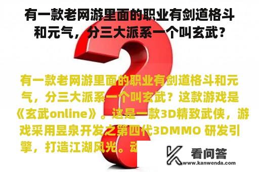 有一款老网游里面的职业有剑道格斗和元气，分三大派系一个叫玄武？