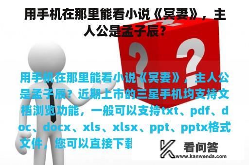 用手机在那里能看小说《冥妻》，主人公是孟子辰？