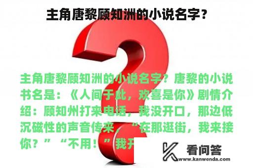 主角唐黎顾知洲的小说名字？