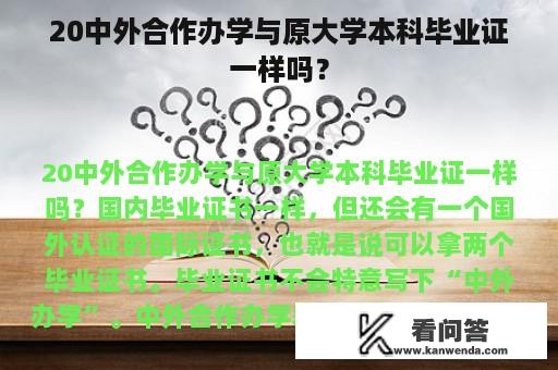 20中外合作办学与原大学本科毕业证一样吗？