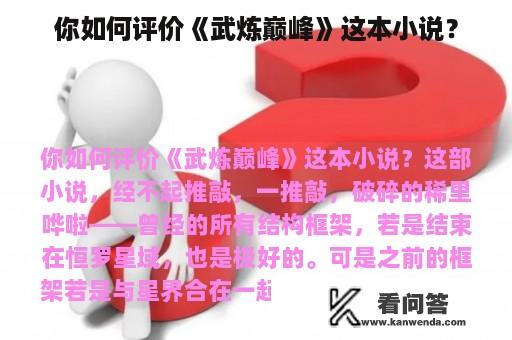 你如何评价《武炼巅峰》这本小说？