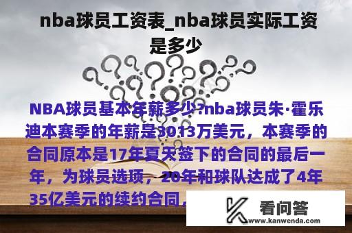  nba球员工资表_nba球员实际工资是多少