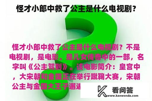 怪才小郎中救了公主是什么电视剧？