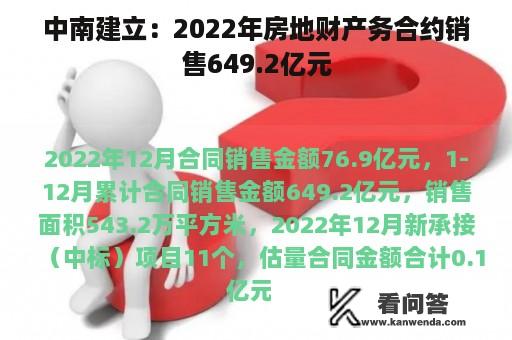 中南建立：2022年房地财产务合约销售649.2亿元