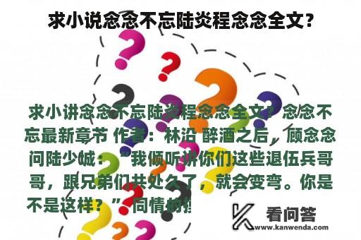 求小说念念不忘陆炎程念念全文？