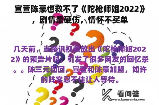 宣萱陈豪也救不了《陀枪师姐2022》，剧情是硬伤，情怀不买单