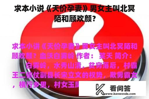 求本小说《天价孕妻》男女主叫北冥陌和顾欢颜？