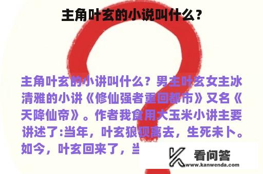 主角叶玄的小说叫什么？