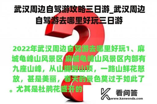  武汉周边自驾游攻略三日游_武汉周边自驾游去哪里好玩三日游