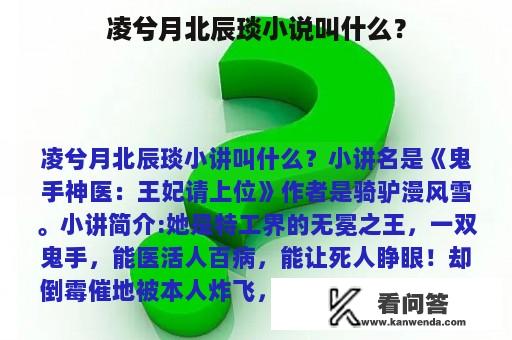 凌兮月北辰琰小说叫什么？