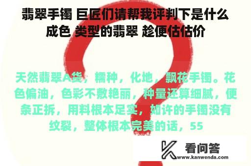 翡翠手镯 巨匠们请帮我评判下是什么成色 类型的翡翠 趁便估估价