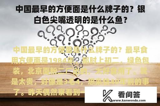 中国最早的方便面是什么牌子的？银白色尖嘴透明的是什么鱼？