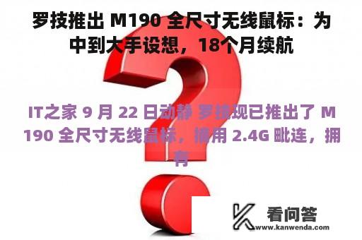 罗技推出 M190 全尺寸无线鼠标：为中到大手设想，18个月续航