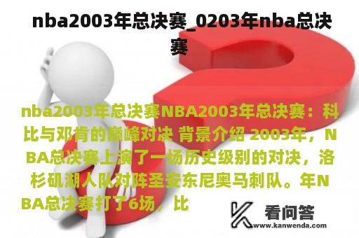  nba2003年总决赛_0203年nba总决赛