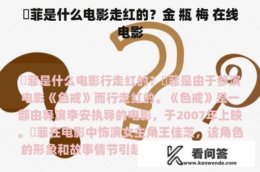 玥菲是什么电影走红的？金 瓶 梅 在线电影