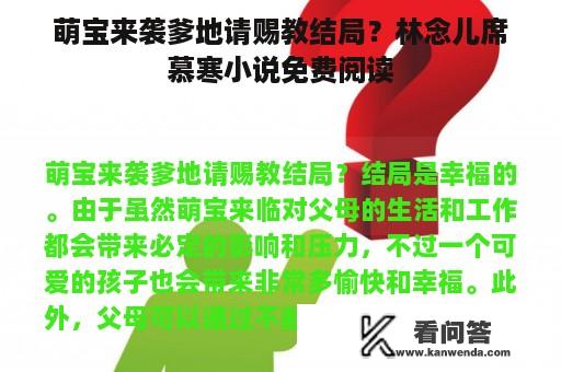 萌宝来袭爹地请赐教结局？林念儿席慕寒小说免费阅读