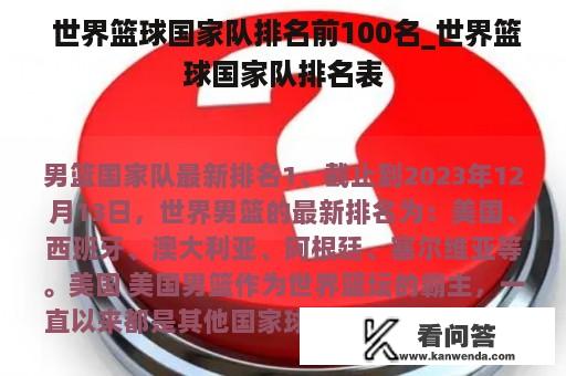  世界篮球国家队排名前100名_世界篮球国家队排名表